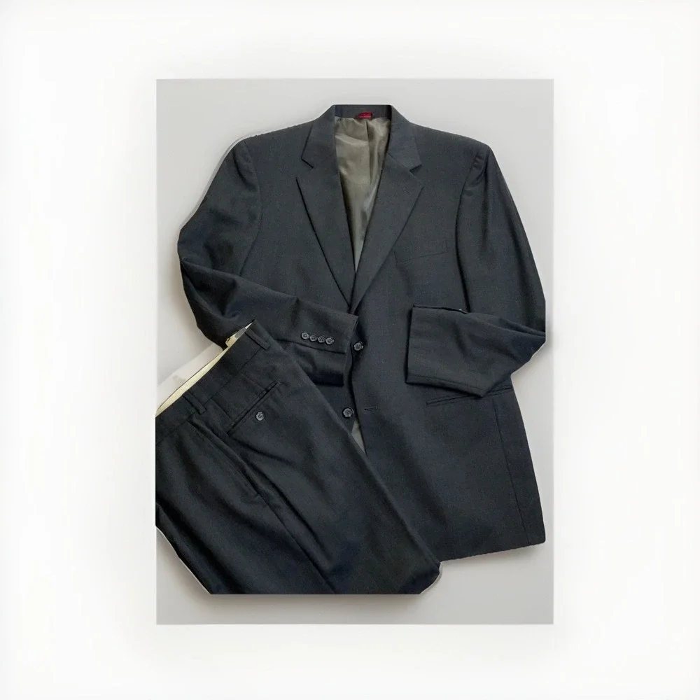Men's 100% Wool Suit Savile Row Macys Jacket 42 Long Waist 36 X29 Gray